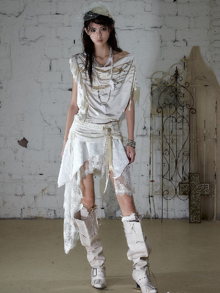Foil Chain Print Asymmetrical T-Shirt【s0000016979】