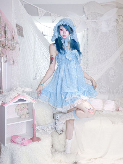 Polka dot strapless dress/chiffon bow jacket【s0000012689】