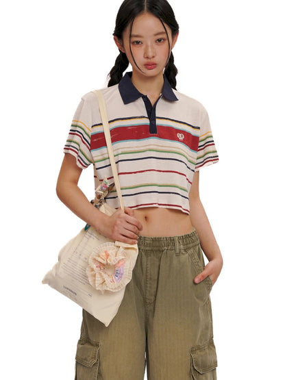Linen texture short T-shirt tops【s0000013464】