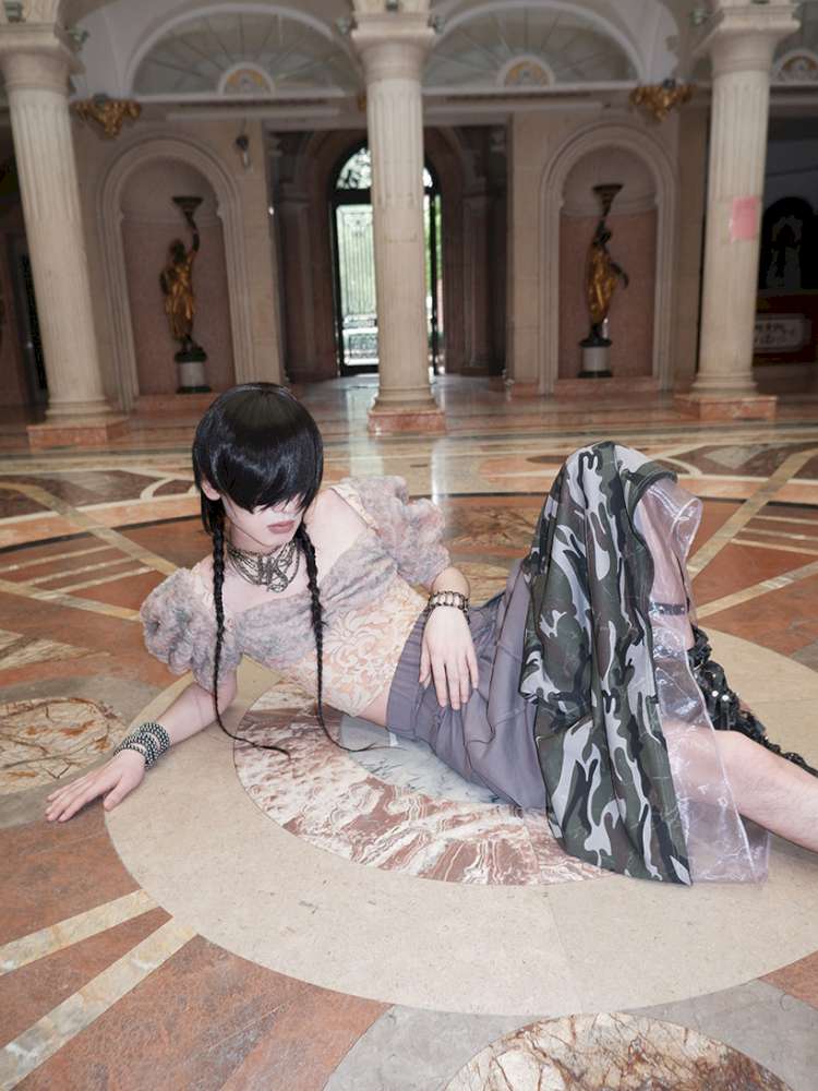 Patchwork Sheer Bud Strap Court Top【s0000015145】