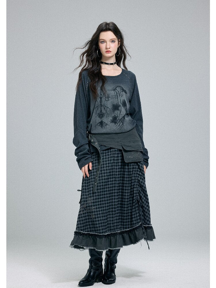Raw Edge Plaid Patchwork Skirt【s0000016264】