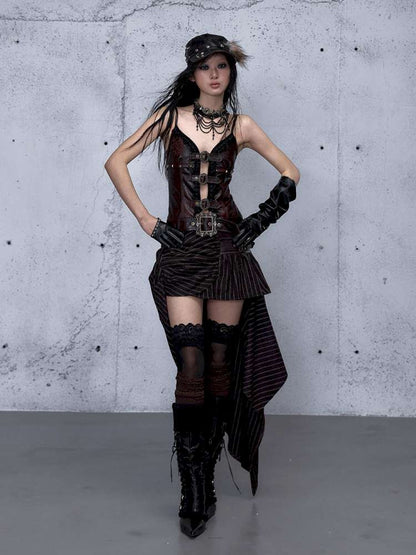 Dark Court Openwork Lace Leather Camisole【s0000014920】