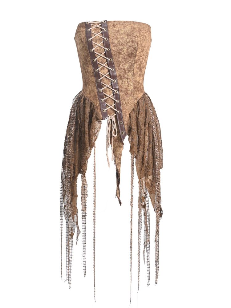 Aged Denim Asymmetric Plunge Top【s0000013508】