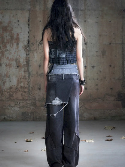 Distressed Wide-Leg Jeans【s0000013958】