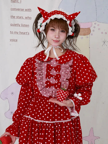 Lolita old-fashioned red polka dot niche dress【s0000014109】