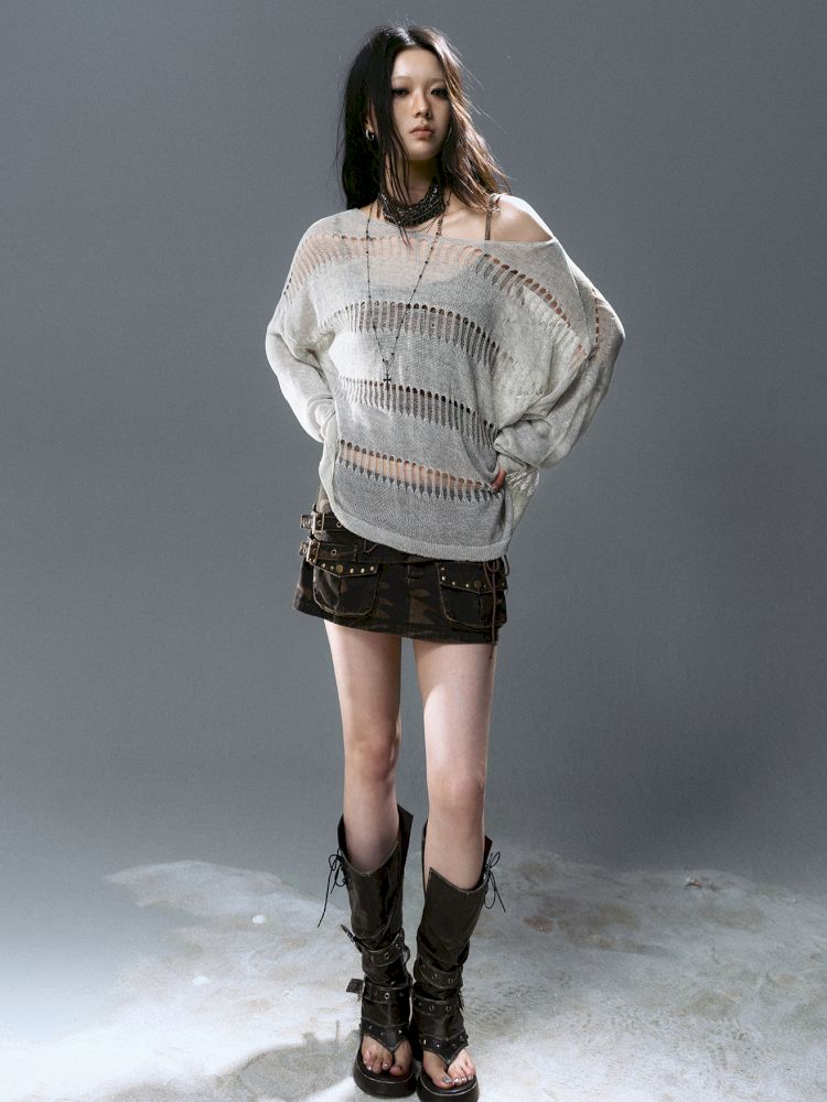 Raglan Cutout Knit Cowl Top【s0000012640】