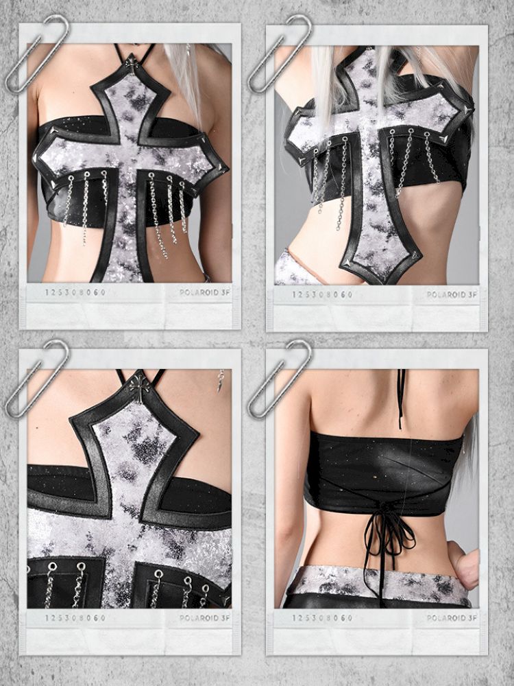 Sequin Cross Rivet Chain Corset【s0000013500】