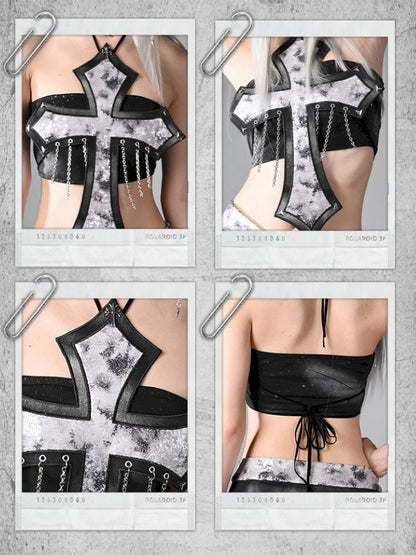 Sequin Cross Rivet Chain Corset【s0000013500】