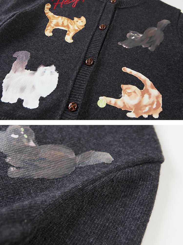 Playful Kitten Print Knit Cardigan【s0000014395】