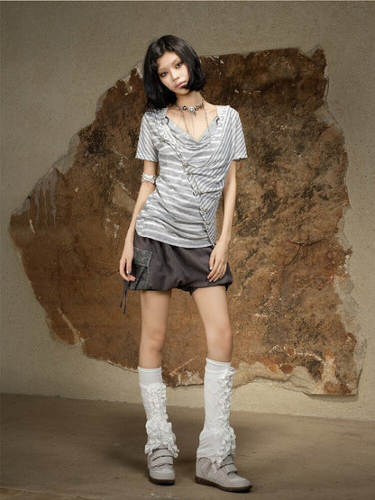 Vintage Punk Irregular Knit T-shirt【s0000016880】