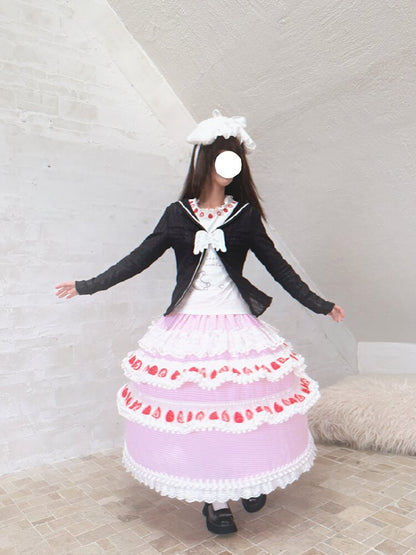 Cake Print Cut-Out Lace Bow Skirt【s0000018542】