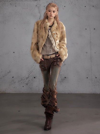 Distressed Pleated Low Rise Jeans【s0000019152】