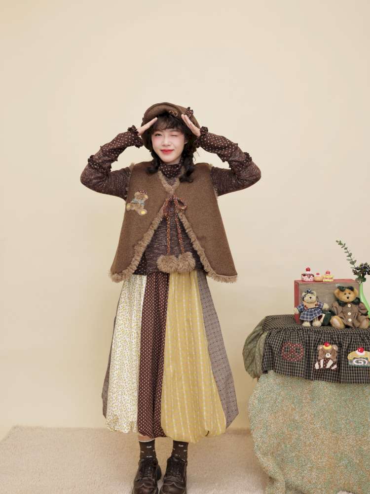 Vintage Girly Yellow Brown Flower Skirt【s0000014840】