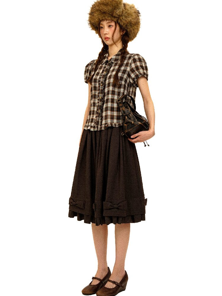Color Block Plaid Shirt Mini Skirt【s0000017906】
