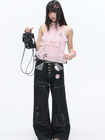 Pink Polka Dot Halterneck Sling【s0000016400】
