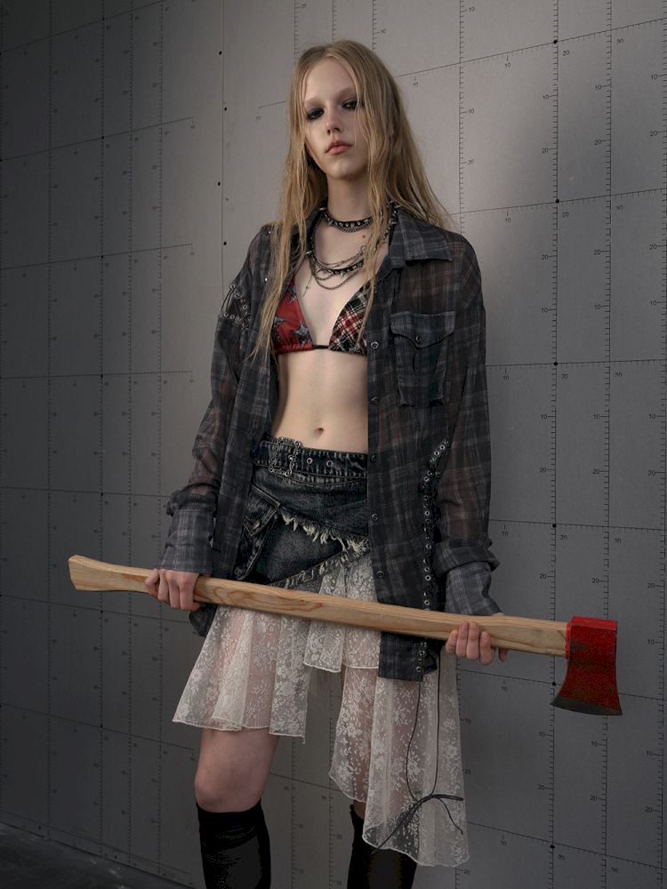 Polka dot plaid sun loose shirt【s0000012622】