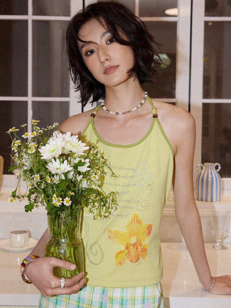 Floral Beaded Halterneck Camisole【s0000016657】
