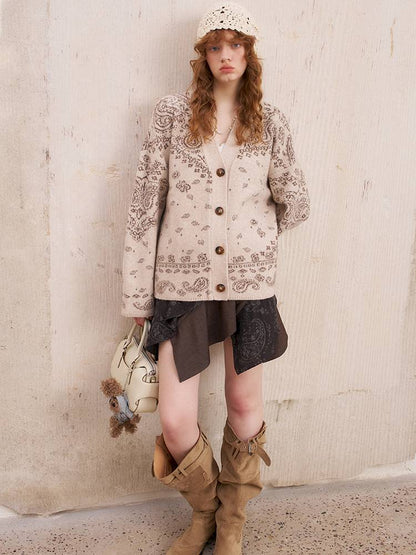 Button-Front Jacquard Knit Cardigan【s0000014394】