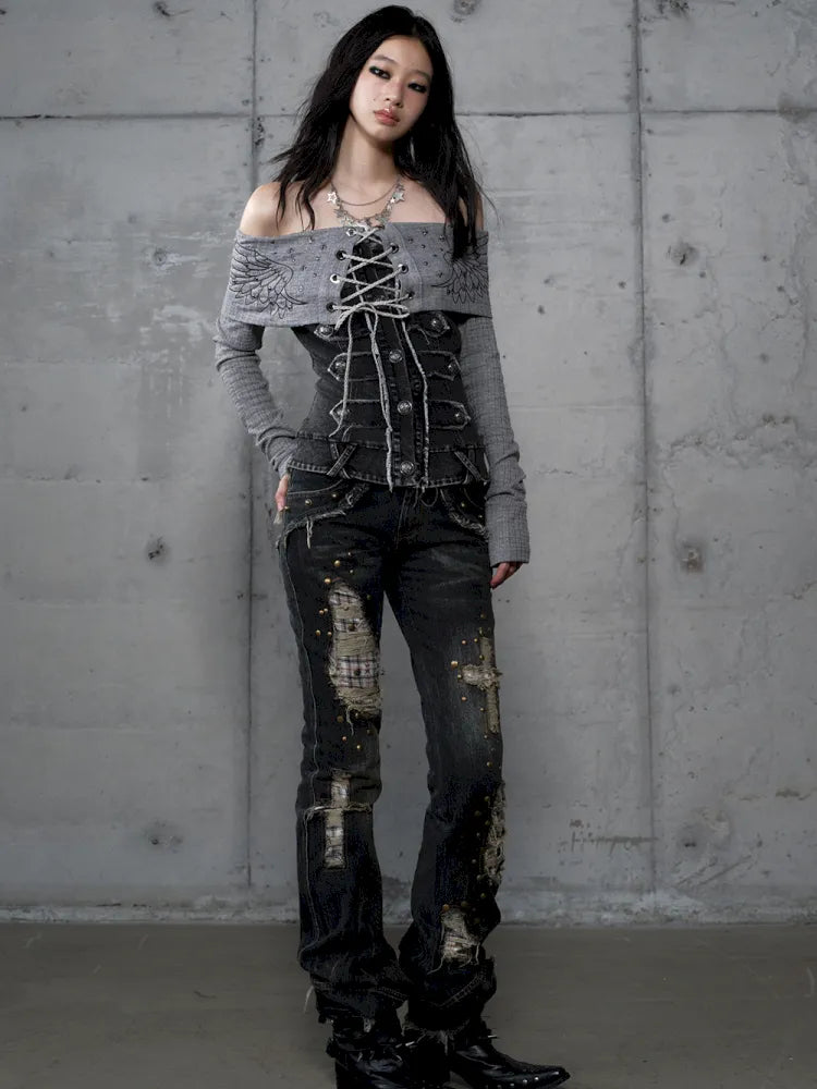 Distressed Straight-Leg Slim-Fit Jeans【s0000013946】