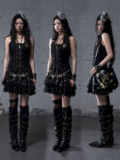 Slimming faux two-piece vest halter top【s0000012798】