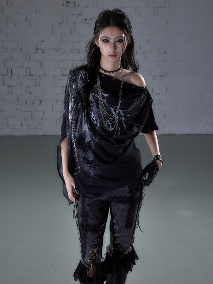Print Chiffon Swing Collar T-Shirt【s0000016209】