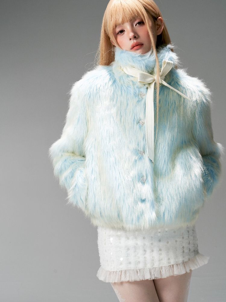 Blue Sweet Warm Fur Long Hair Outer【s0000005320】
