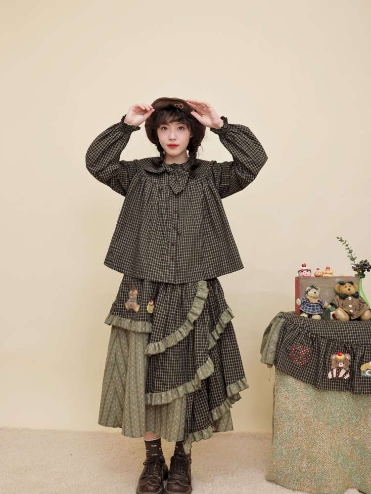 Vintage Girly Dark Green Plaid Shirt【s0000014842】