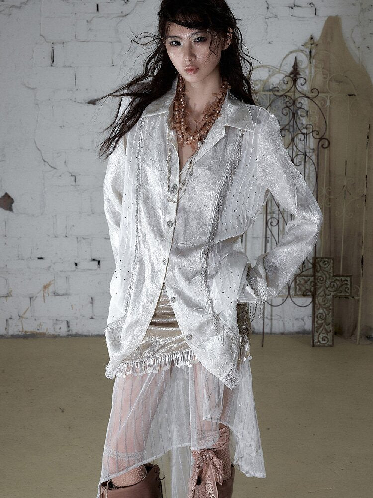 Baroque Chain Satin Long Shirt【s0000017240】