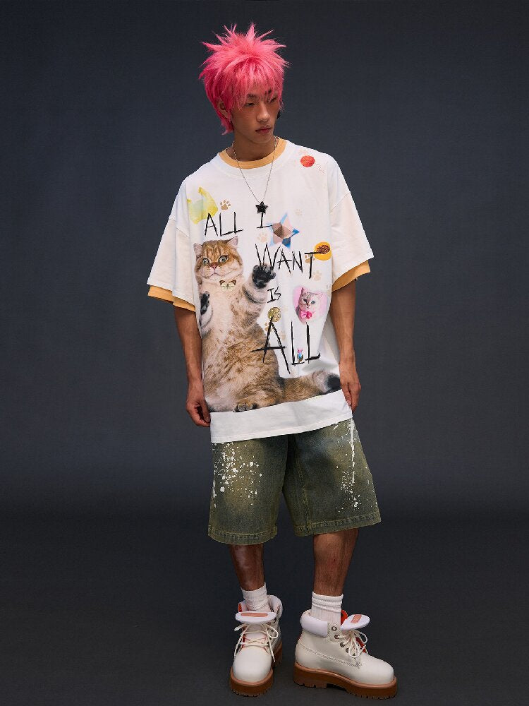 Cat Print Loose Fit T-Shirt【s0000017028】