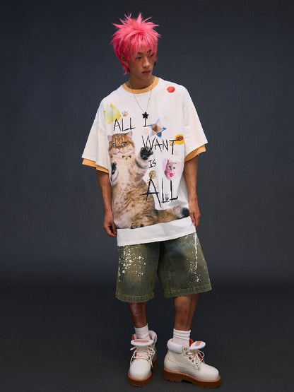 Cat Print Loose Fit T-Shirt【s0000017028】