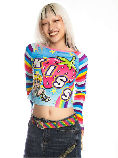 Sweet Cool Y2K Subculture Print Short Top【s0000014907】