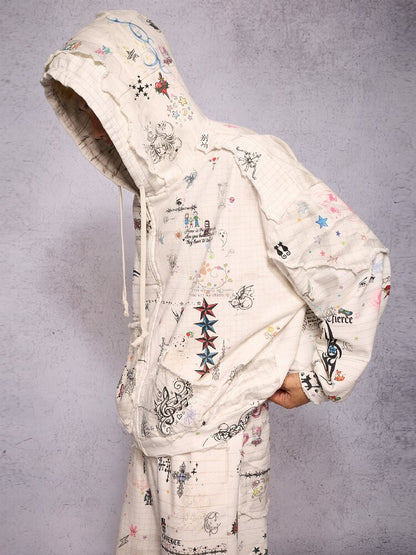 Torn Manuscript Print Sweatshirt Jacket【s0000018735】