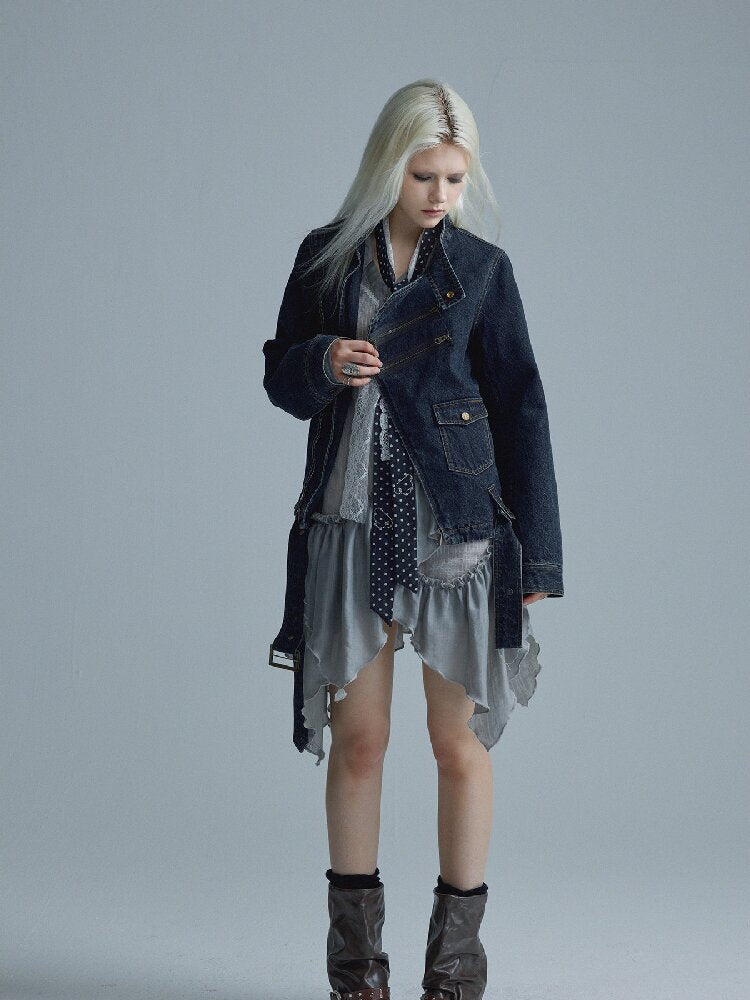 Distressed Texture Denim Jacket Top【s0000018545】