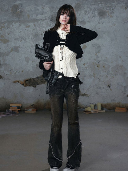Riveted Distressed Dirty Dye Denim Pants【s0000019246】
