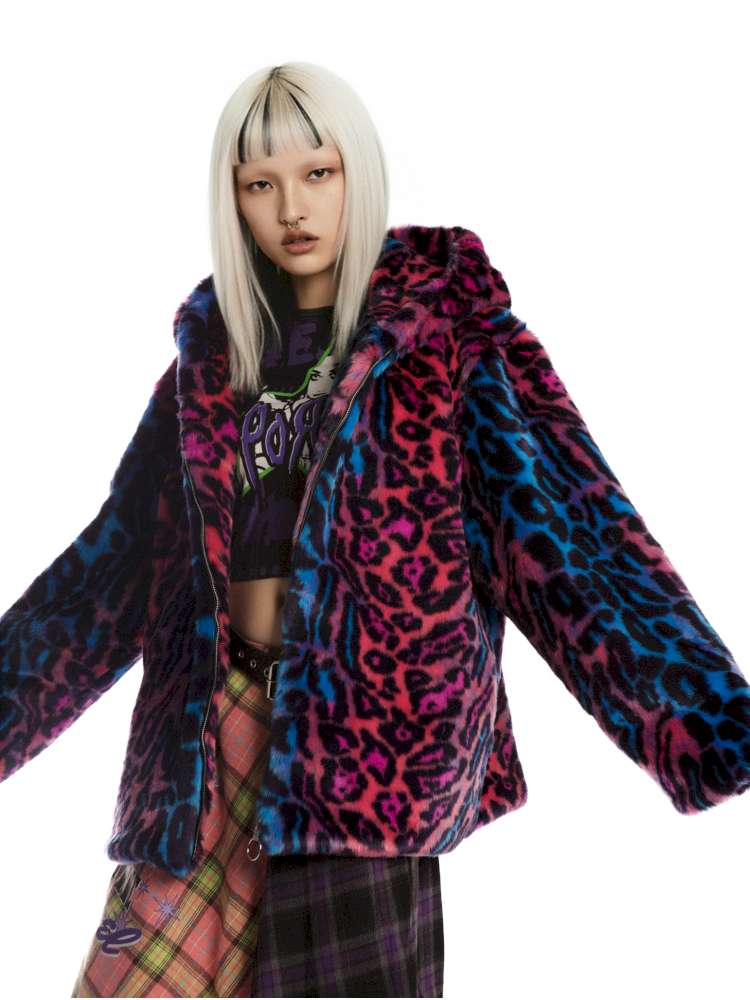 Y2K Leopard Print Cool Fur Hooded Jacket【s0000014911】