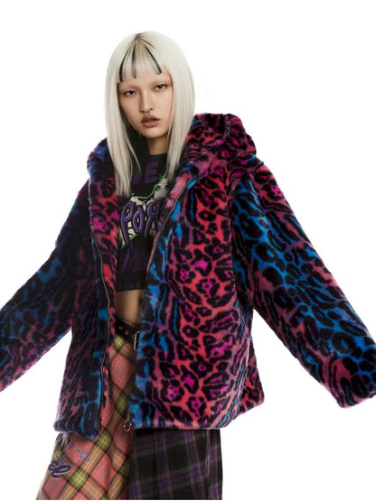 Y2K Leopard Print Cool Fur Hooded Jacket【s0000014911】