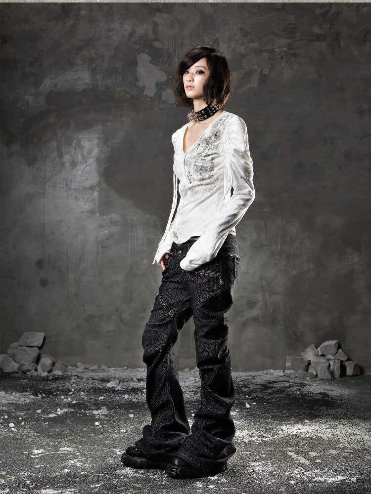 Double Waist Scimitar Denim Pants【s0000015945】