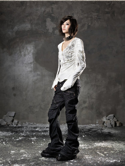 Double Waist Scimitar Denim Pants【s0000015945】