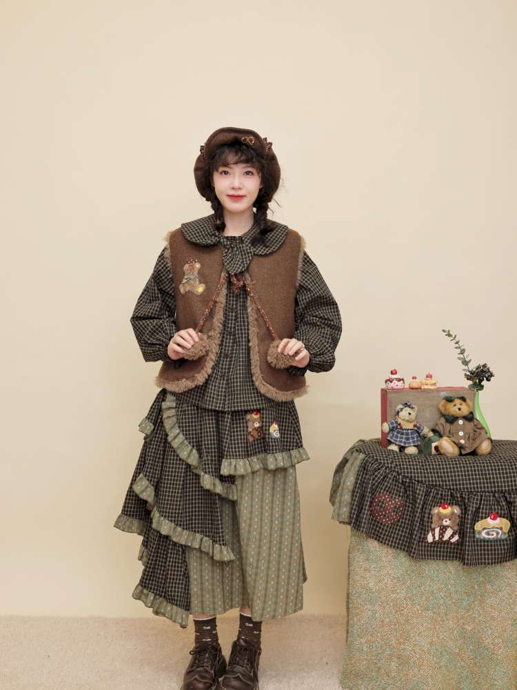Vintage Girl Dark Green Plaid Cake Skirt【s0000014844】