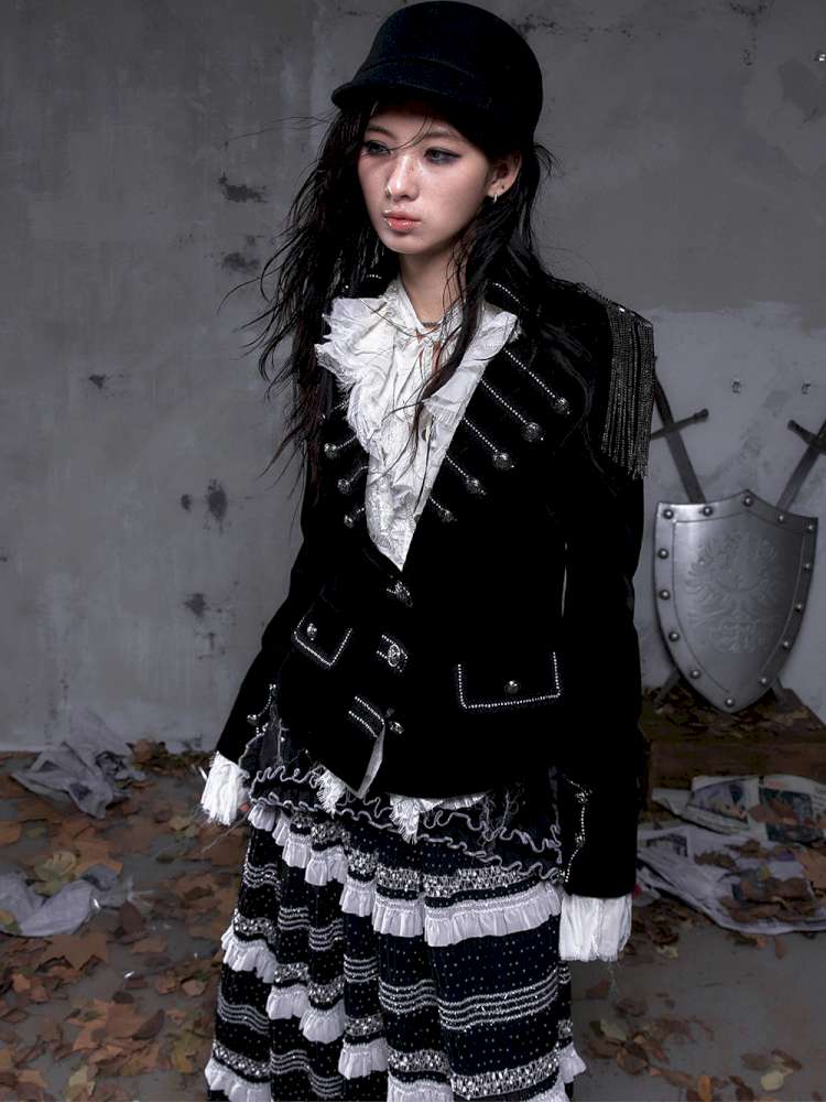 Waist-Defining Flocked Suit Jacket【s0000014458】