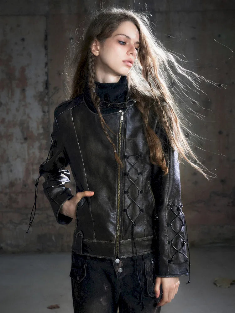 Strappy Slim-Fit Diagonal Zipper Coat【s0000013957】