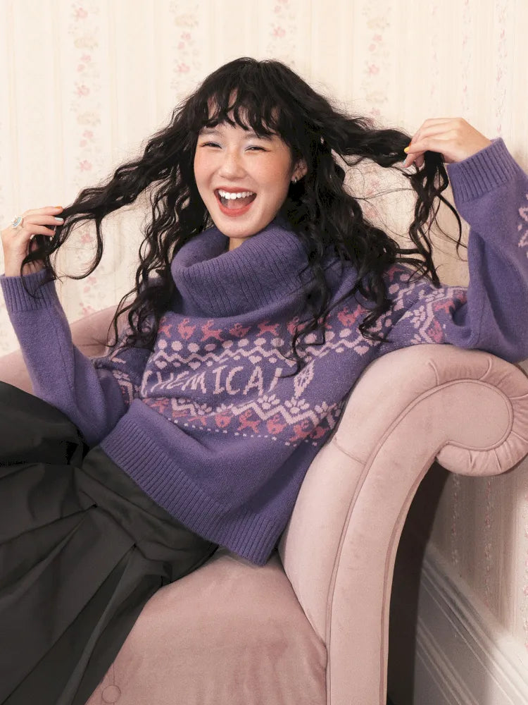 Two-Way Fair Isle Chunky Knit Pullover Sweater【s0000013994】