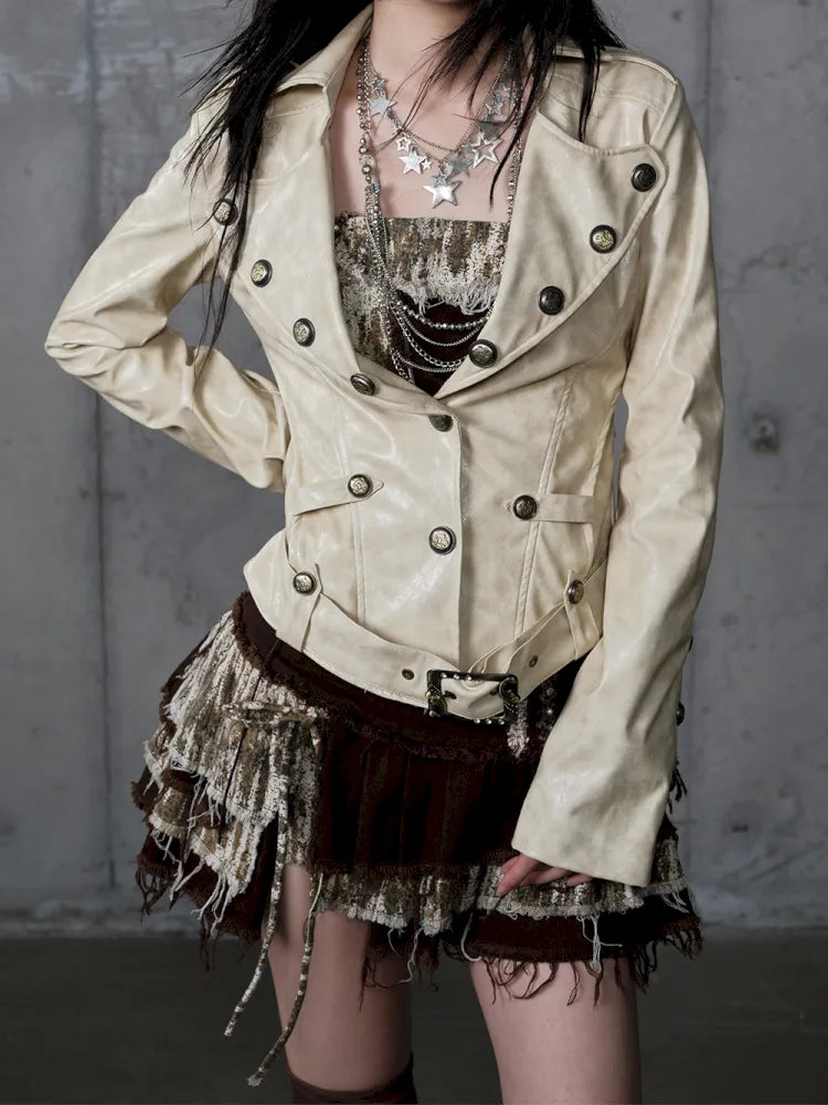 Slim-Fit Short Leather Jacket【s0000013945】