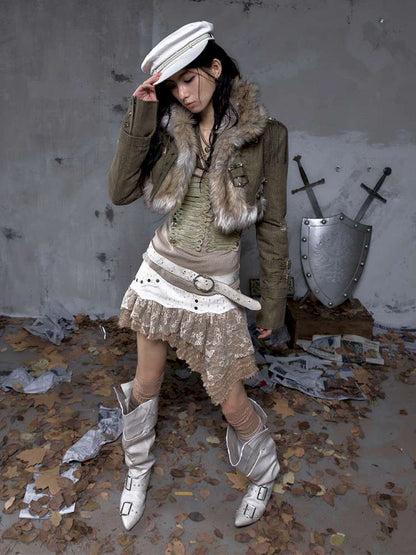 Washed Ripped Gold Filigree Denim Coat【s0000014653】