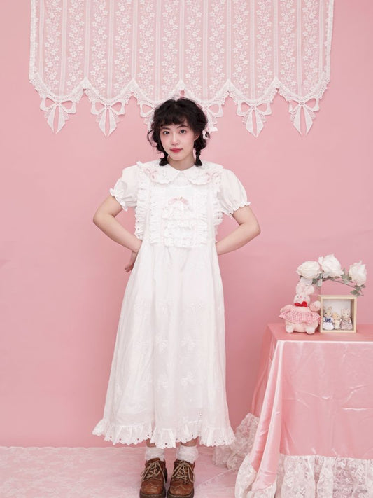 Retro girly butterfly lace embroidered white tank dress【s0000012848】