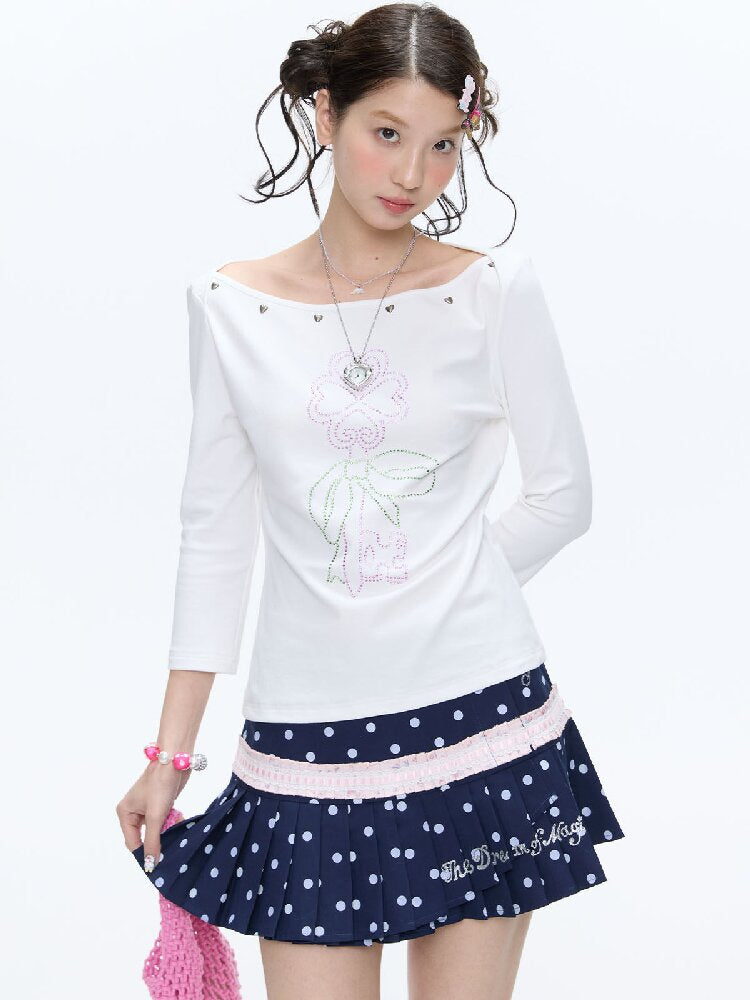 White Clover Hot Bead T-Shirt Top【s0000016408】