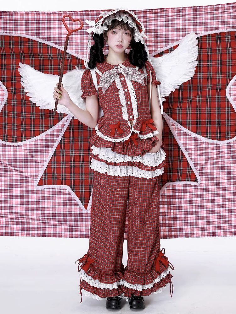 Plaid Short Sleeve Blouse【s0000012189】