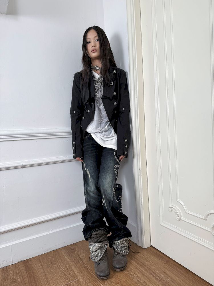 Frayed Layered Silhouette Denim Pants【s0000013903】