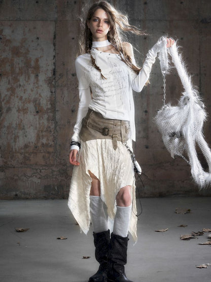 Cross Print Long Sleeve Knit Slouchy T-Shirt【s0000013892】