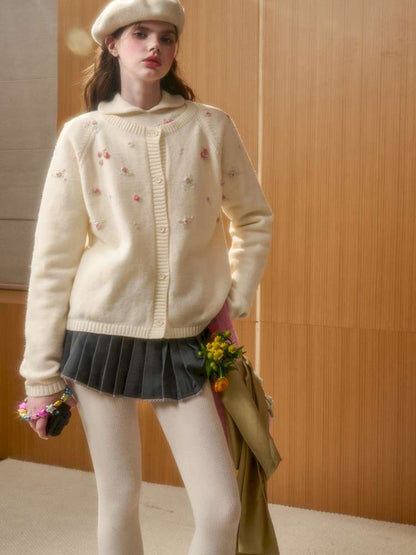Wool Hand-Embroidered Flower Sweater Cardigan【s0000014891】
